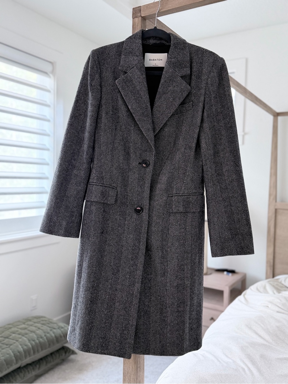 Aritzia Babaton Charcoal Herringbone Trench Coat